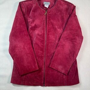 Bradley Bayou Suede Jacket Womens 1X Burgundy Red Full Zip Collarless Excellent
